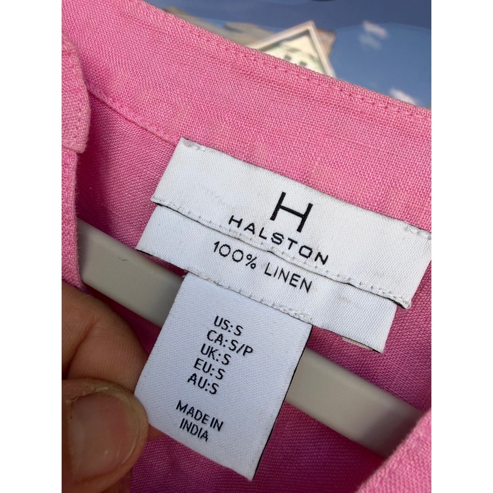 Halston Pink 100% Linen Peasant Top Long Sleeve Popover Blouse Size S Resortwear - Picture 2 of 7